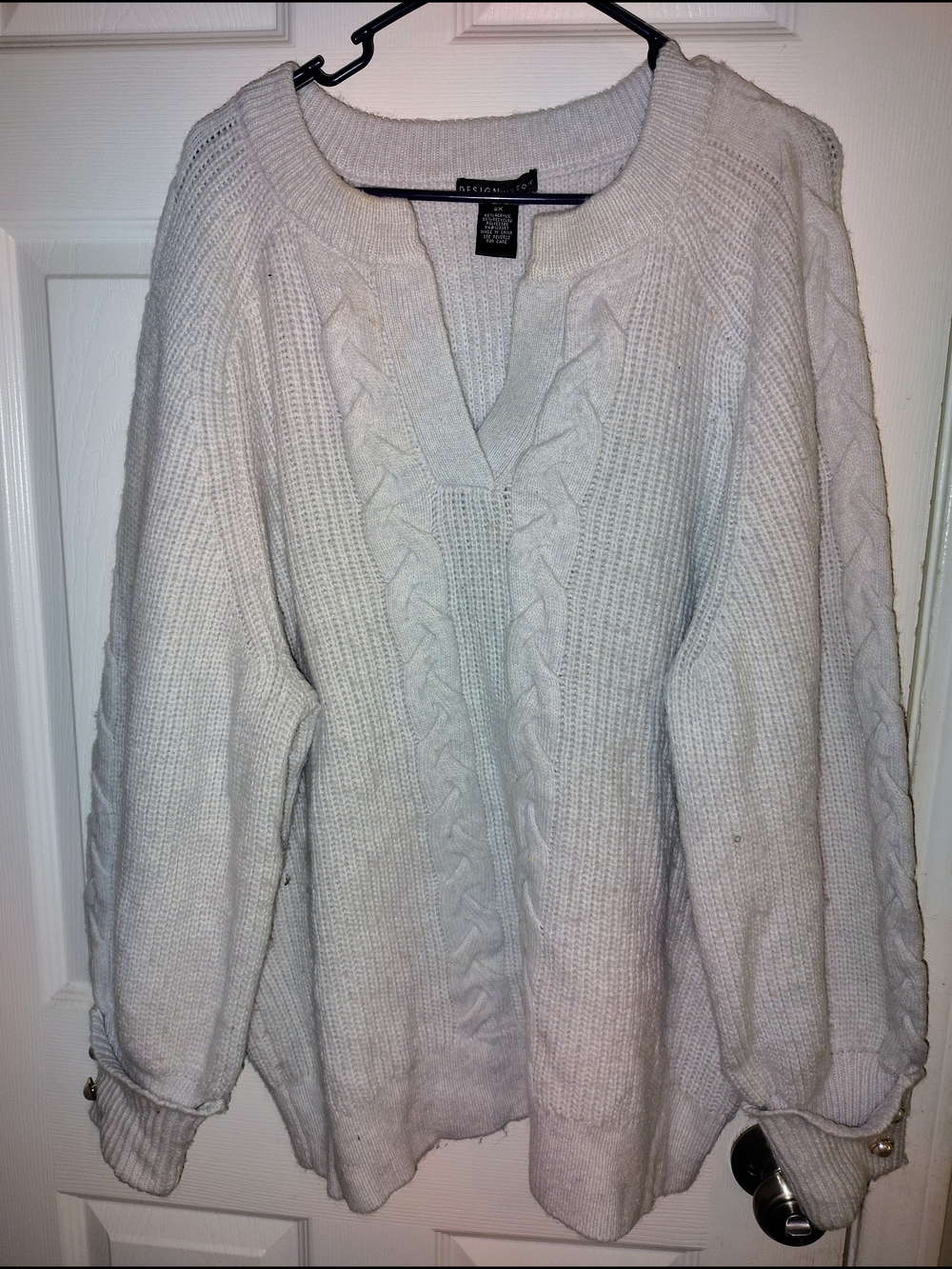 Design History Cream Cable V-Neck Sweater